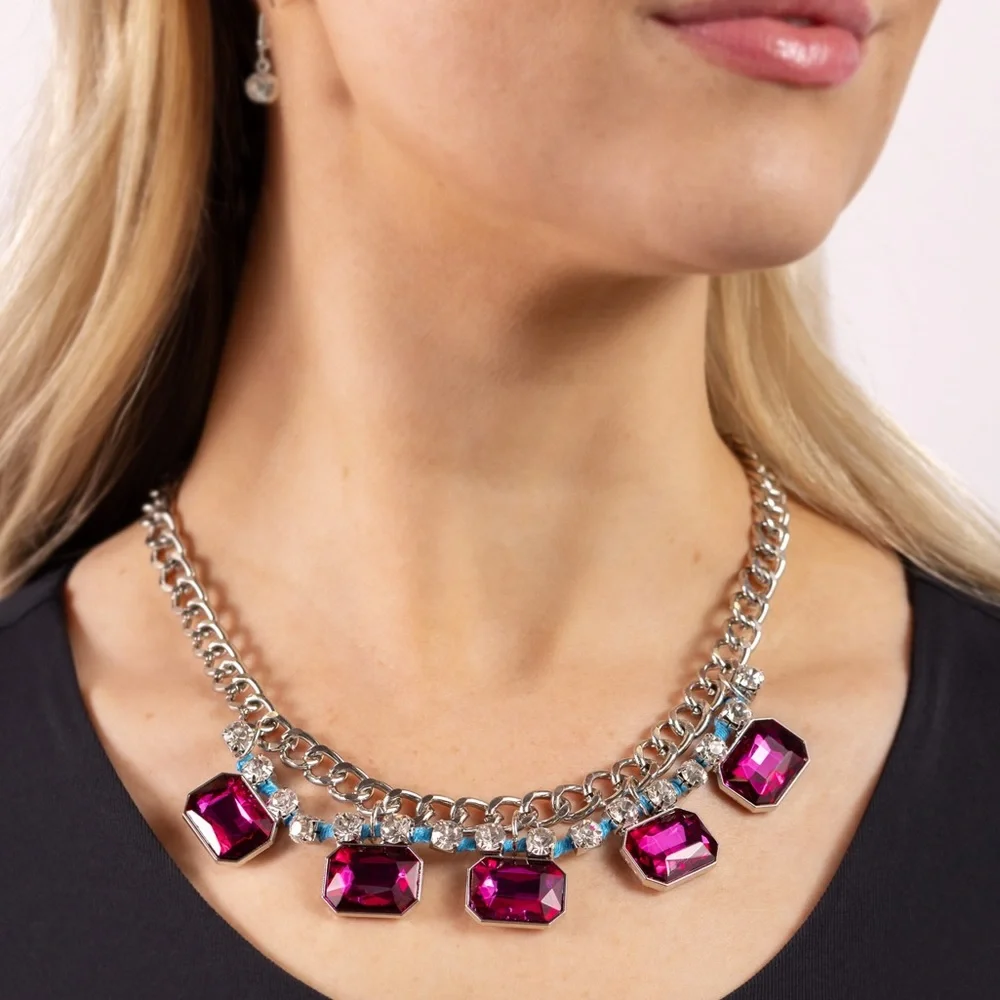 NWT Pink & Blue Necklace & Earrings Set - Picture 1 of 3